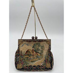 Vintage Walborg Made In France Handbag Tapestry Purse With Chain Strap & Scenic